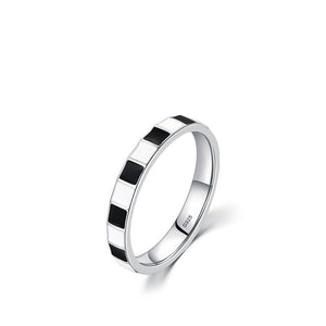 Checkerboard Black White Enamel Band Ring - Perimade & Co.