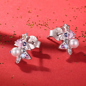 Christmas Tree Pearl Colorful CZ Stud Earrings - Perimade & Co.