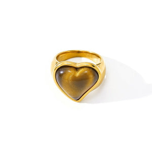 Chunky Gold Bezel Heart Gemstone Band Ring - Perimade & Co.