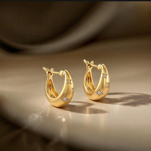 Chunky Gold Brushed Starburst Hoop Earrings - Perimade & Co.