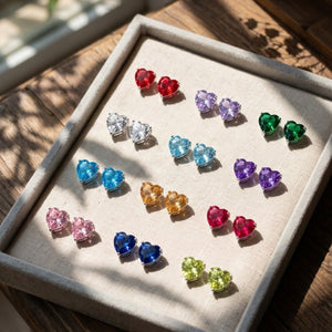 Classic Colorful Heart Birthstone Stud Earrings - Perimade & Co.