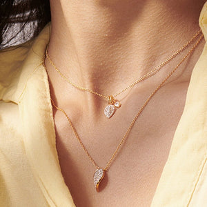 Classic Curved Leaf Pave CZ Charm Necklace - Perimade & Co.