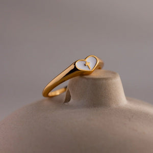 Classic Enamel Heart Cross Signet Band Ring - Perimade & Co.