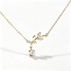 Classic Leaf Vine CZ Dangle Charm Necklace - Perimade & Co.