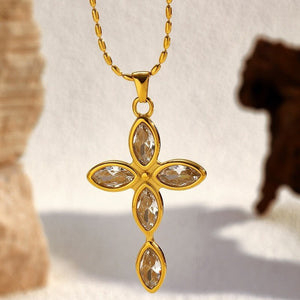 Classic Marquise CZ Cross Pendant Necklace - Perimade & Co.