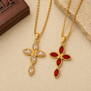 Classic Marquise CZ Cross Pendant Necklace - Perimade & Co.