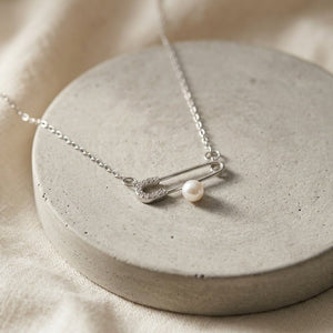 Classic Pearl Paperclip CZ Pendant Necklace - Perimade & Co.