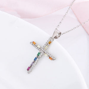 Classic Rainbow Cross Pendant Necklace - Perimade & Co.