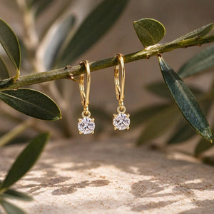 Classic Round Moissanite Drop Hoop Earrings - Perimade & Co.