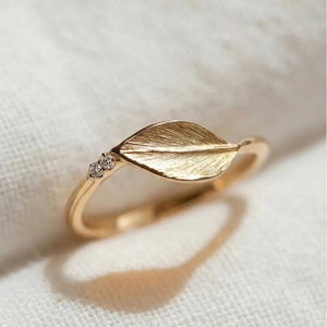 Classic Textured Leaf Tiny CZ Thin Band Ring - Perimade & Co.