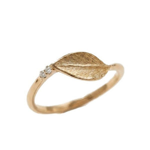 Classic Textured Leaf Tiny CZ Thin Band Ring - Perimade & Co.
