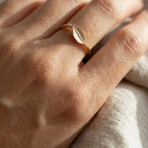 Classic Textured Leaf Tiny CZ Thin Band Ring - Perimade & Co.