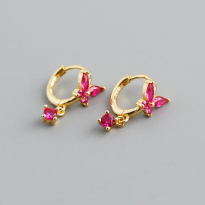 Color CZ Drop Butterfly Huggie Hoop Earrings - Perimade & Co.