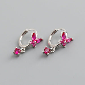 Color CZ Drop Butterfly Huggie Hoop Earrings - Perimade & Co.