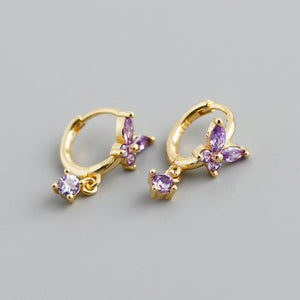 Color CZ Drop Butterfly Huggie Hoop Earrings - Perimade & Co.