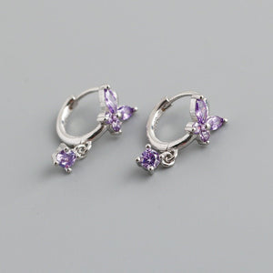 Color CZ Drop Butterfly Huggie Hoop Earrings - Perimade & Co.
