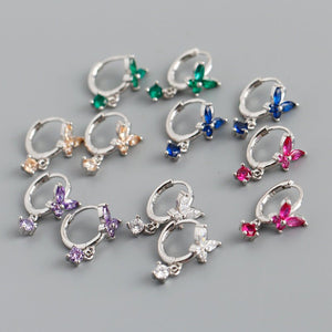 Color CZ Drop Butterfly Huggie Hoop Earrings - Perimade & Co.