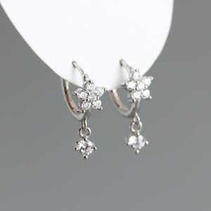 Color CZ Drop Flower Huggie Hoop Earrings - Perimade & Co.