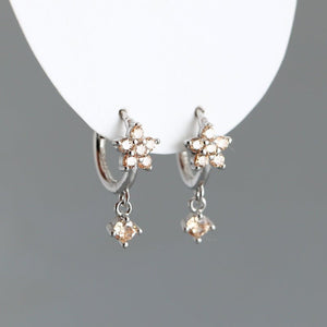 Color CZ Drop Flower Huggie Hoop Earrings - Perimade & Co.