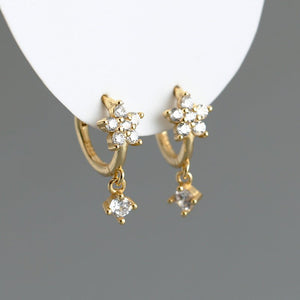 Color CZ Drop Flower Huggie Hoop Earrings - Perimade & Co.