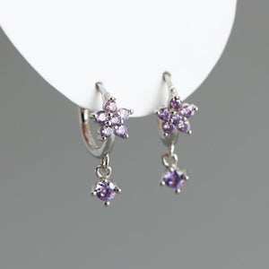 Color CZ Drop Flower Huggie Hoop Earrings - Perimade & Co.