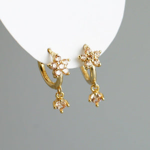 Color CZ Drop Flower Huggie Hoop Earrings - Perimade & Co.