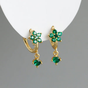 Color CZ Drop Flower Huggie Hoop Earrings - Perimade & Co.