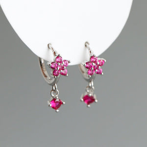 Color CZ Drop Flower Huggie Hoop Earrings - Perimade & Co.