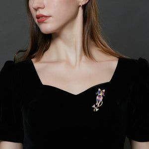 Color Gemstone Cat Bow Statement Brooch - Perimade & Co.