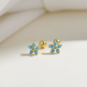 Color Gemstone Flower Screw Back Earrings - Perimade & Co.