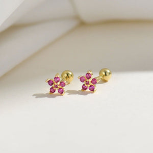 Color Gemstone Flower Screw Back Earrings - Perimade & Co.