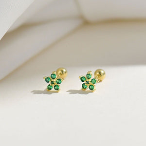 Color Gemstone Flower Screw Back Earrings - Perimade & Co.