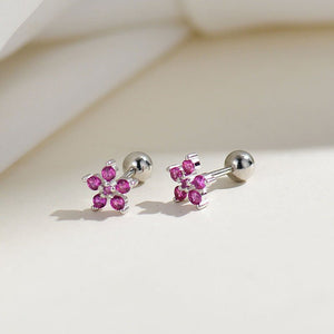 Color Gemstone Flower Screw Back Earrings - Perimade & Co.