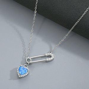 Color Gemstone Heart Safety Pin Necklace - Perimade & Co.