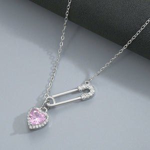 Color Gemstone Heart Safety Pin Necklace - Perimade & Co.