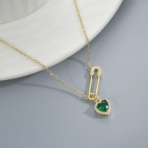 Color Gemstone Heart Safety Pin Necklace - Perimade & Co.