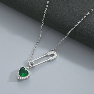 Color Gemstone Heart Safety Pin Necklace - Perimade & Co.