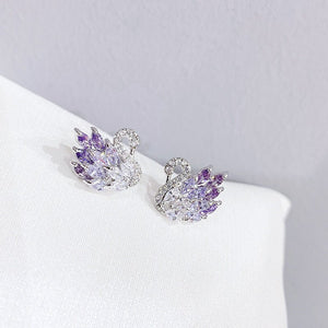 Color Gemstone Swan Bird Statement Earrings - Perimade & Co.