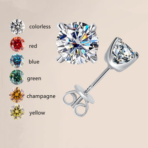 Diamond earrings with color swatches on a beige background