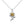 A sterling silver necklace with a sunflower charm featuring a green moissanite gemstone in the center, surrounded by small white accent stones, displayed against a blue background.