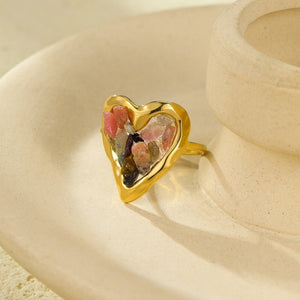 Colorful Raw Crystal Mosaic Heart Open Ring - Perimade & Co.