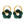 Pair of earrings with green floral designs and gold hoop accents on a white background