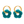 Pair of earrings with teal flower-shaped drops and gold hoop connectors on a white background