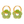 Pair of green floral earrings with gold hoop accents on a white background