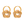 Pair of gold hoop earrings with beige flower-shaped pendants on a white background
