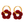 Pair of earrings with red flower-shaped drops and gold hoop designs on a white background