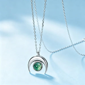 Crescent Moon Round Stone Charm Necklace - Perimade & Co.