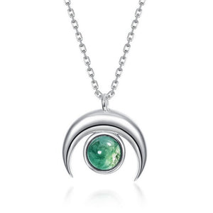 Crescent Moon Round Stone Charm Necklace - Perimade & Co.