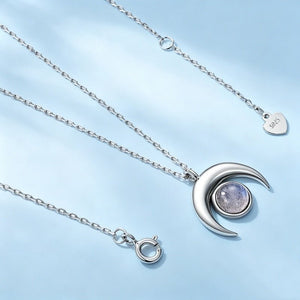 Crescent Moon Round Stone Charm Necklace - Perimade & Co.