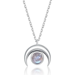Crescent Moon Round Stone Charm Necklace - Perimade & Co.
